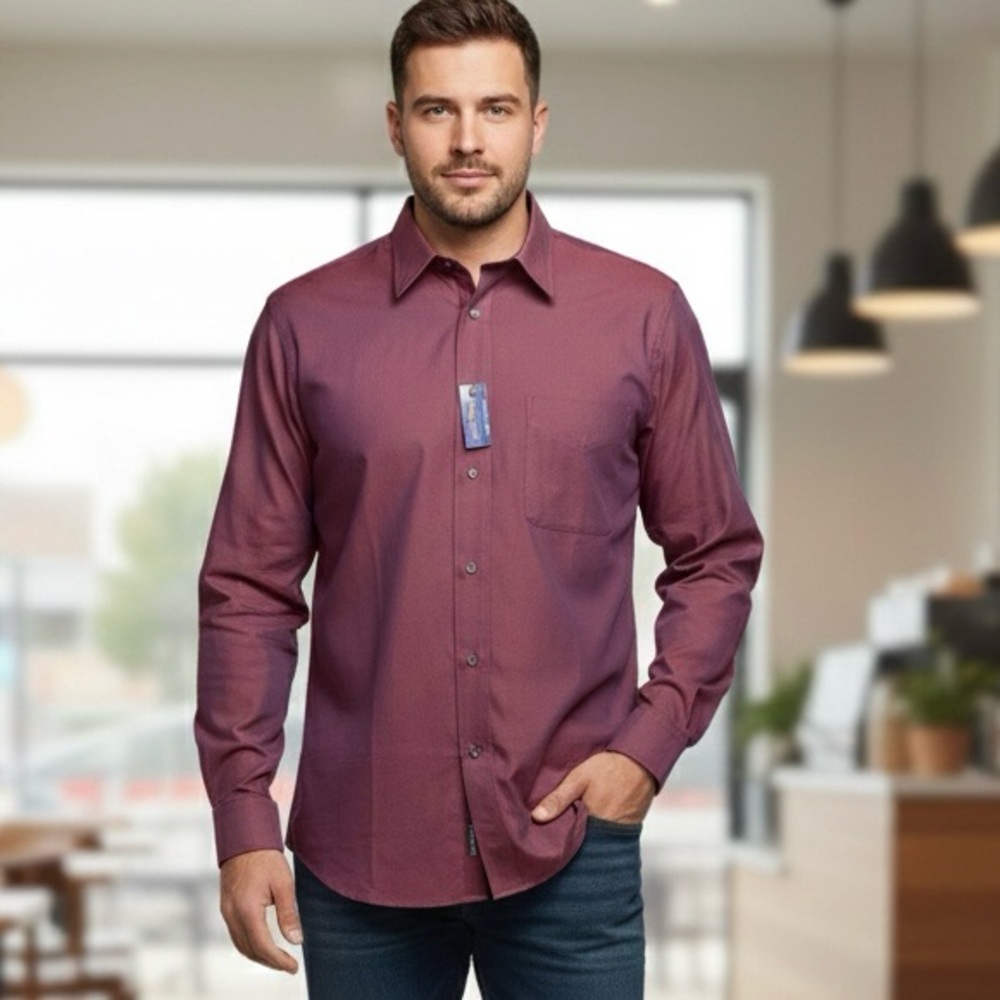 NWT Club Room Men's Burgundy Iridescent Cotton Dress‎ Shirt Neck 16